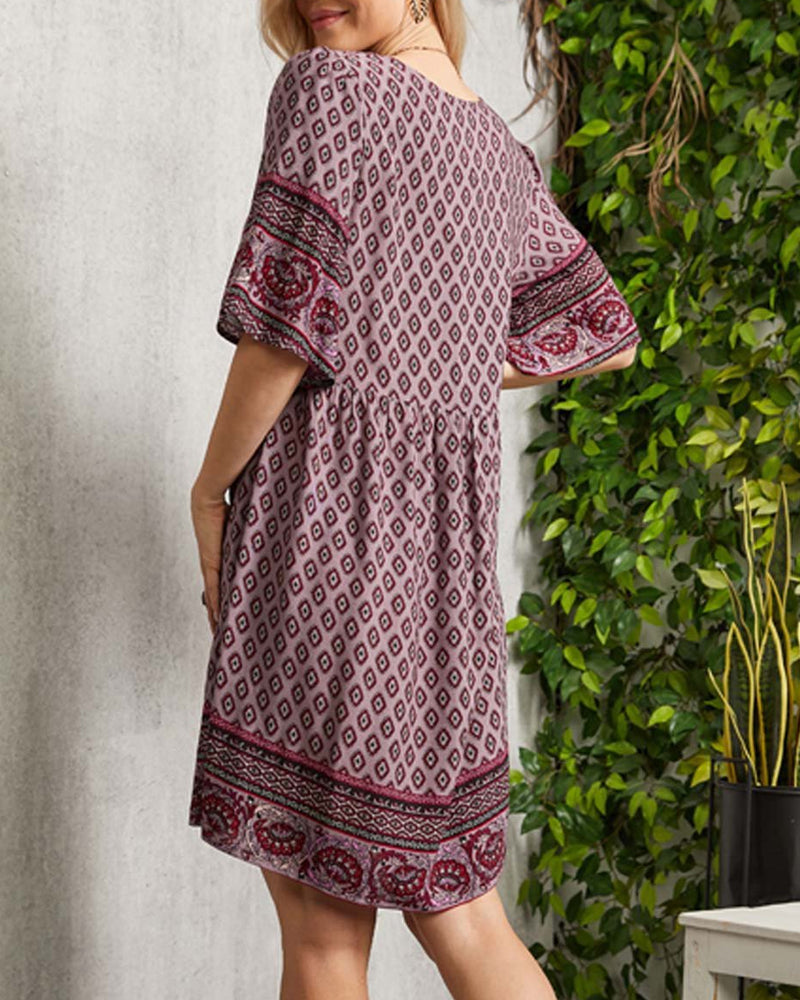 Ivana | Boho Dress With V-Neck and Print