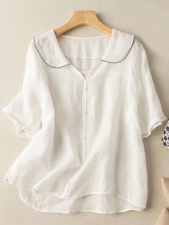 Perla | Korte Elegante Blouse – Retro Stijl En Fijne Details