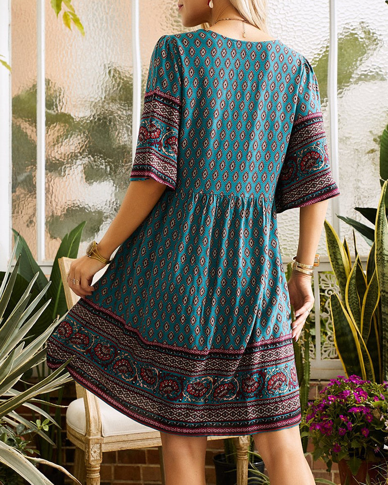 Ivana | Boho Dress With V-Neck and Print