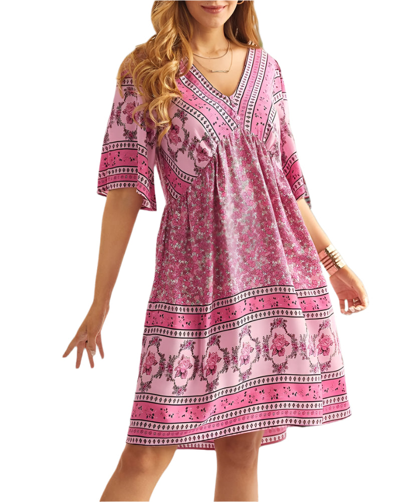 Ivana | Boho Dress With V-Neck and Print