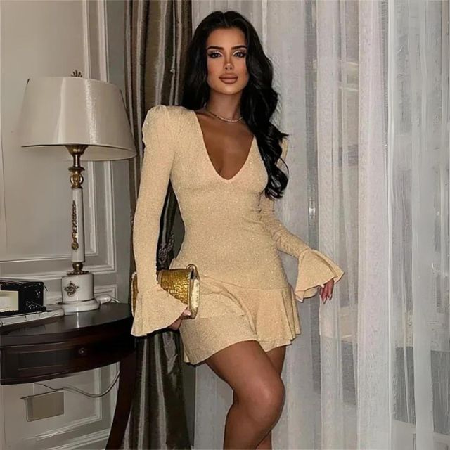 Candice | Mini Shimmer Dress with Flared Sleeves