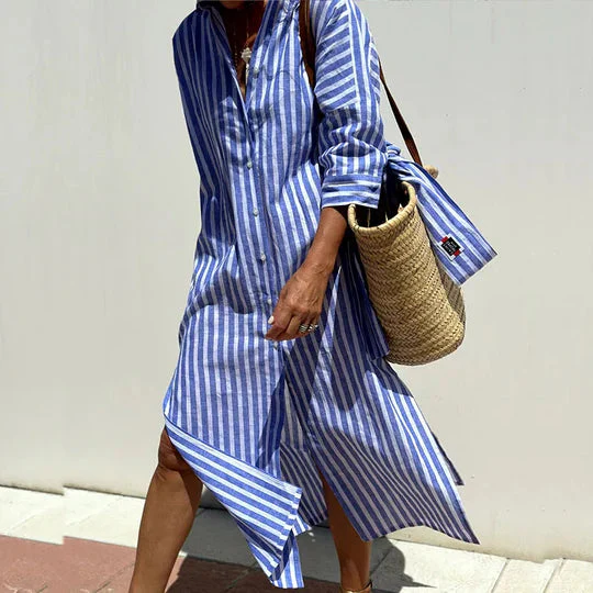 Zina | Abito Camicia A Righe Ampio E Leggero