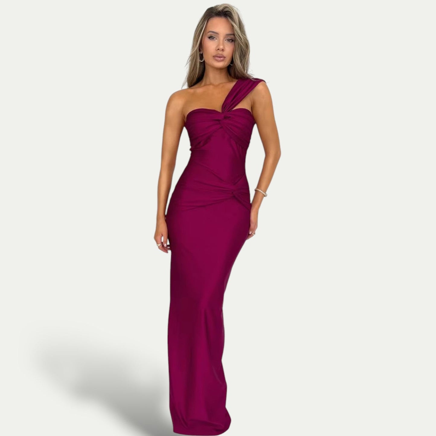 Carla | Elegant Fitted Dress – Maxi Length and Asymmetrical Detail