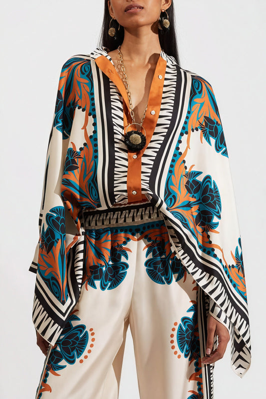 Inaya | Set Kimono – Imprimat Bohémian și Pantalon Larg 