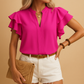 Audrey | Bluse Dame Med Volanger Og Elegant V-hals 