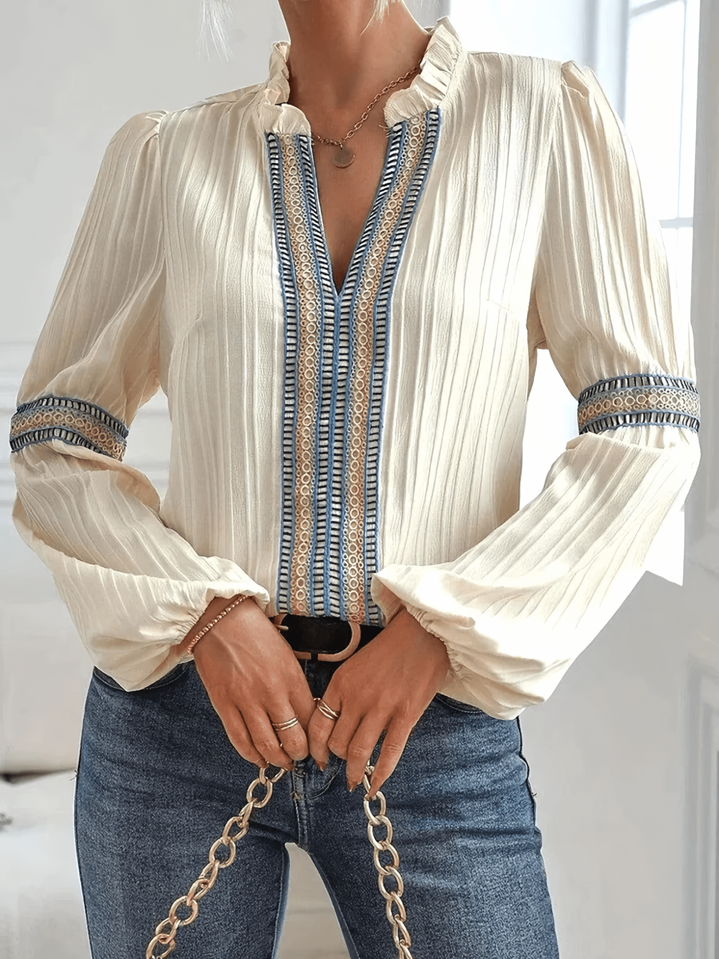 Margaux | Blouse Chic Femme – Col Volanté Et Manches Bouffantes