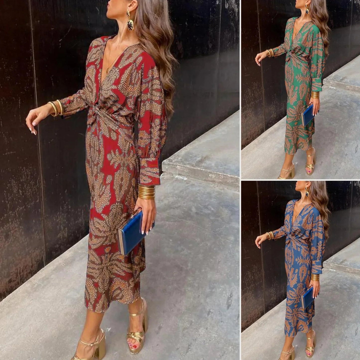 Loriane | Abito Stampato Chic a Maniche Lunghe 