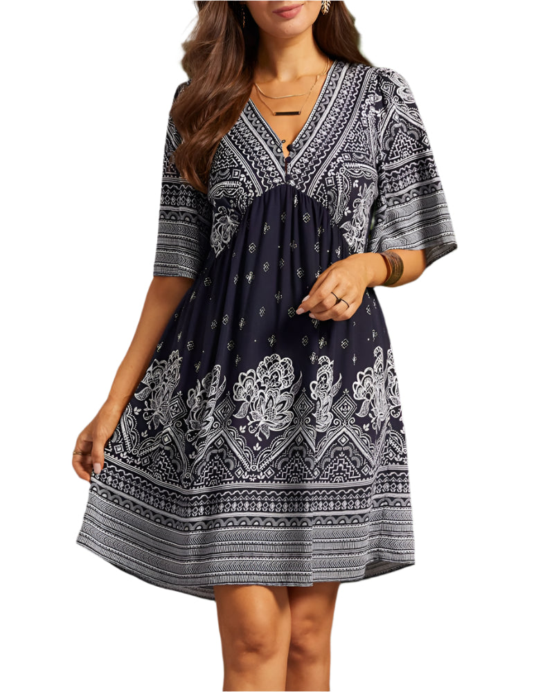 Ivana | Boho Dress With V-Neck and Print 