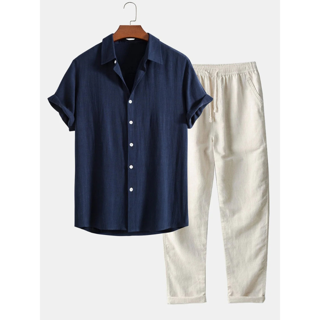 Antoine | Ensemble Hemd mit kubanischem Kragen und Hose mit Kordel 