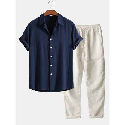 Antoine | Ensemble Hemd mit kubanischem Kragen und Hose mit Kordel 