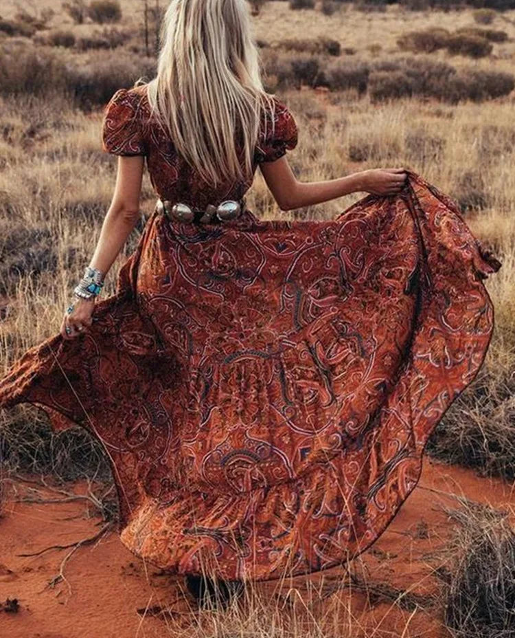 Catherine | Long Bohemian Dress – Chic Print and Fluid Cut 