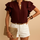 Audrey | Bluse Dame Med Volanger Og Elegant V-hals 