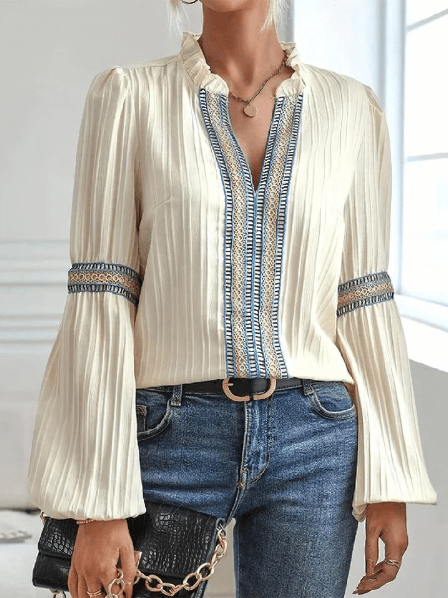 Margaux | Blouse Chic Femme – Col Volanté Et Manches Bouffantes