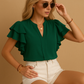 Audrey | Bluse Dame Med Volanger Og Elegant V-hals 