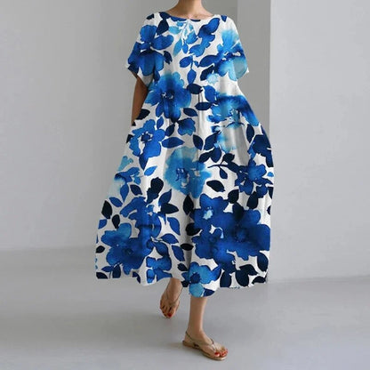 Dorothée | Pitkä Kuvioitu Mekko – Väljät ja Muodikkaat Leikkaukset 