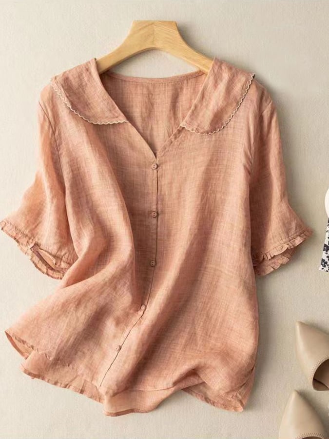 Perla | Elegancka Krótka Koszula – Styl Retro i Delikatne Detale 