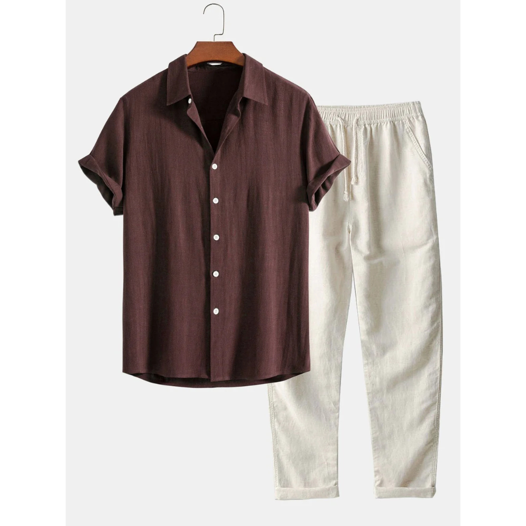 Antoine | Ensemble Hemd mit kubanischem Kragen und Hose mit Kordel 