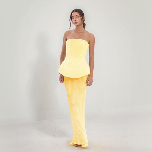 Queena | Souprava Trend – Krátký top bandeau a dlouhá sukně s vysokým pasem 
